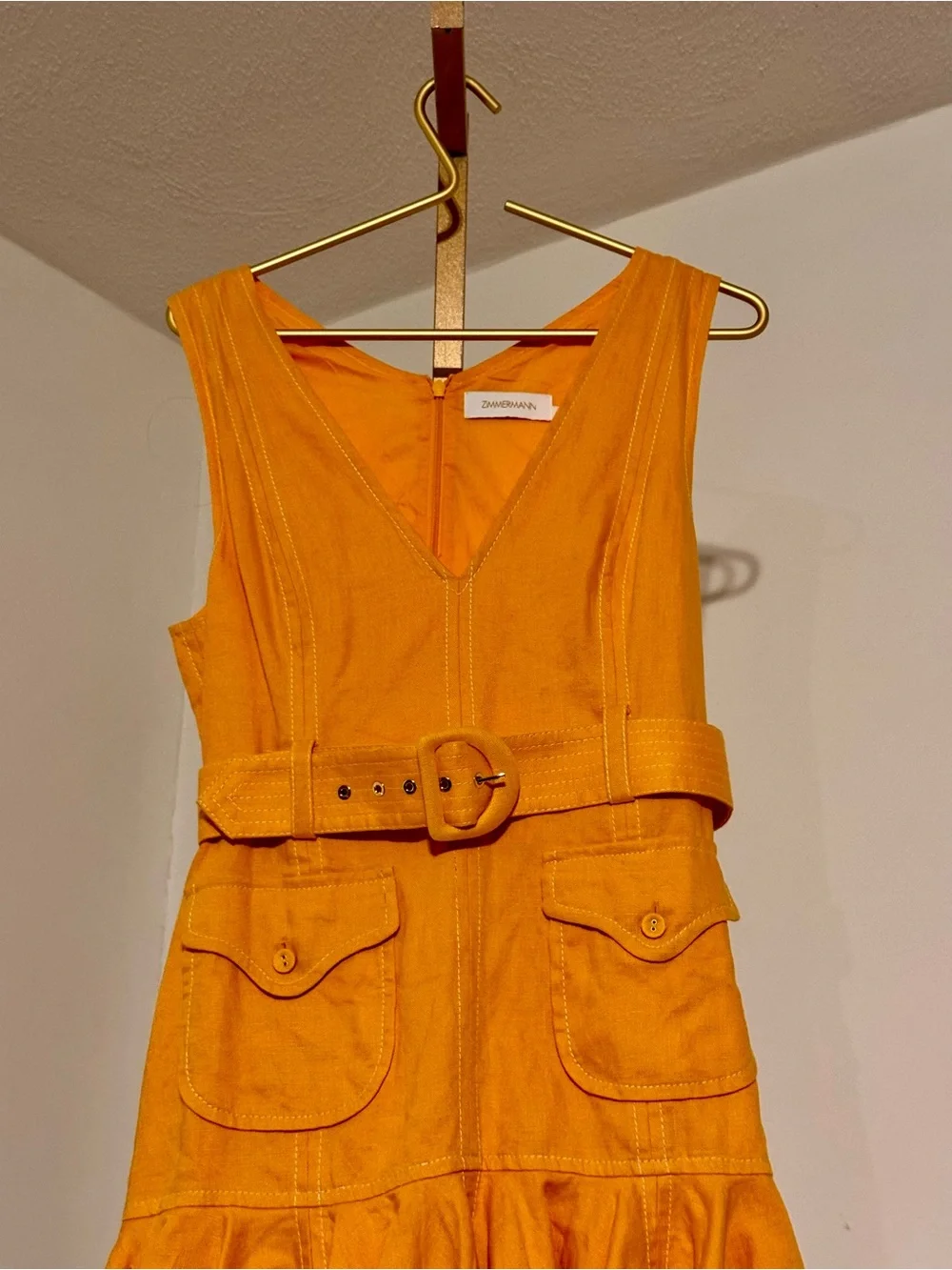 Zimmermann Bright Golden-Orange V-Neck Dress - Picture 4 of 16